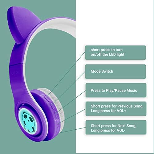 Vibrant Purple Wireless Bluetooth Headphones for Kids with LED Lights – Safe 85 d B Volume Control, Music Sharing Fun, and Long Battery Life – Perfect Over-Ear Headphones for Boys and Girls to Enjoy Music and Learning on the Go