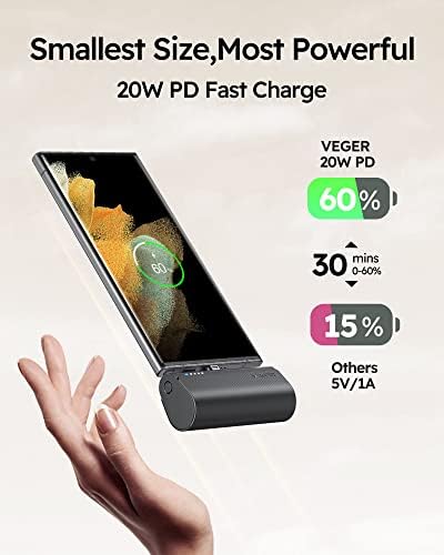 VEGER Ultra-Compact 5000 m Ah USB-C Power Bank – 20 W Fast Charging Mini Battery Pack for i Phone 16, Samsung Galaxy S25/S24/S23, Google Pixel, and More – Lightweight Travel Essential with Enhanced Safety Features