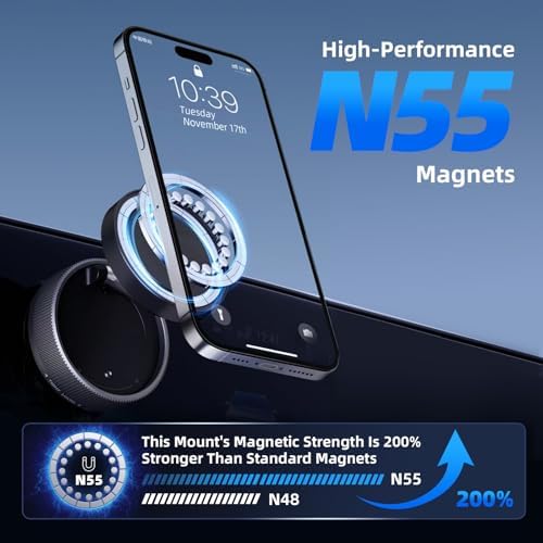 Magnetic Car Phone Holder for MagSafe,89+ LBS Vacuum Suction Phone Mount,360° Adjustable Car Phone Mount,Cell Phone Holders for Your Car for All Smartphones & All Car Models – Enhanced Compatibility and Speed