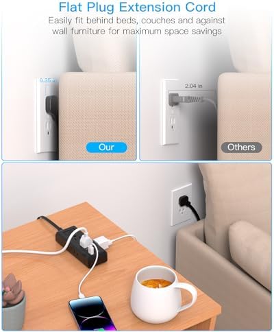 HANYCONY Travel Power Strip with 6 Outlets & 3 USB Ports – 5 ft Flat Plug Extension Cord for Cruise Ships & College Dorms – Space-Saving Wall Mount Design for Ultimate Convenience & Fast Charging Efficiency