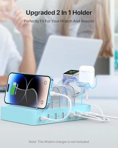 Soo Pii 60 W 6-Port USB-C Charging Station with 20 W Fast Charge – Multi-Device Power Hub for i Phone 14/13/12, Includes 6 Short Cables & 2-in-1 Holder for Organized Charging – Perfect for Home, Office & Travel