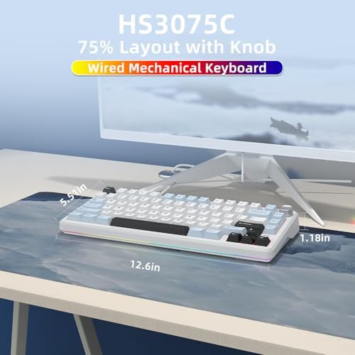 Elevate Your Gaming and Typing with the 75% Wired Hot Swappable Mechanical Keyboard – Customizable RGB Backlighting, Ergonomic Design, and Metal Volume Knob for Ultimate Control (Peach Linear Switch) – Perfect for Gamers and Professionals Alike!