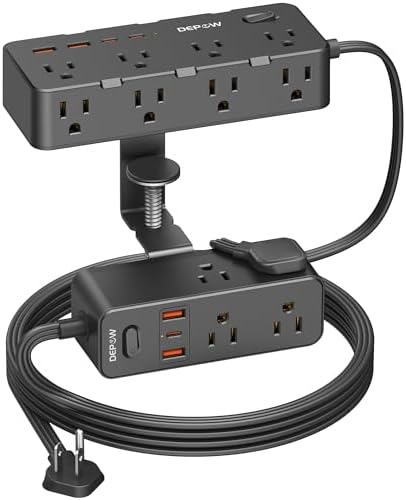 Maximize Your Workspace Efficiency: Dual Layer Desk Clamp Power Strip & Surge Protector with 17 AC Outlets and 7 USB Ports (3 USB-C) – 10 ft Extension Cord for Flexible Setup, 1700 J Protection – Ultimate Space-Saving Charging Station for Home and Office