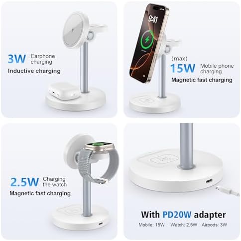 Revolutionize Your Charging Experience with the Mag-Safe 3-in-1 Wireless Charging Station – Fast 15 W Magnetic Charger for i Phone 12-16, Apple Watch, and Air Pods – Sleek Black Design Perfect for Nightstands and Desks – Ideal Gift for Tech Enthusiasts – Enhanced Compatibility for Effortless Power Management