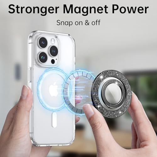 Syncwire Glamorous Magnetic Phone Grip for Mag Safe – Chic Black Diamond Ring Holder & Versatile Rotatable Kickstand – Perfectly Compatible with i Phone 15 Pro Max, 14, 13, 12 & All Android Devices – Secure, Stylish, and Multifunctional Phone Accessory