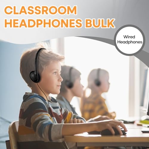 Bulk 25 Pack Kids Wired Headphones – Durable Adjustable Earphones for Classroom Learning, Ideal for Students and Toddlers – Enhanced Compatibility with Tablets and Computers – Comfortable Fit for Extended Use in Group Settings