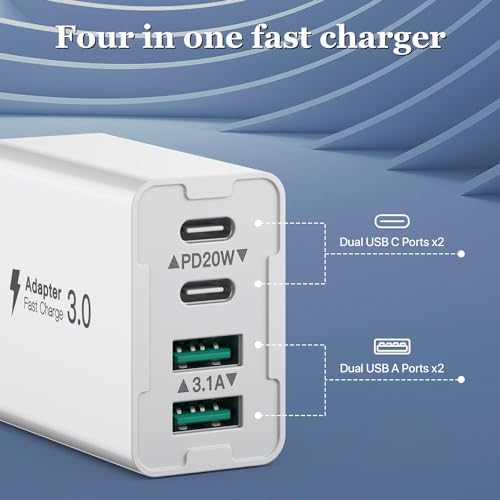 Revolutionize Your Charging Routine with Our 4-Port USB Wall Charger – Ultra-Fast QC 3.0 Adapter for i Phone 12-15, LG, Google Pixel & More – Compact, Reliable Power Solution for Home and On-the-Go Charging