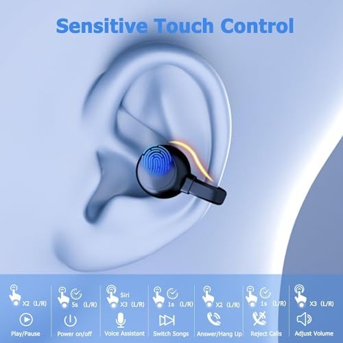 Premium Bluetooth 5.3 Clip-On Wireless Earbuds – Noise Cancelling Waterproof Headphones with 80-Hour Battery Life, 4 HD Mics for Crystal-Clear Calls, Perfect for Sports, Travel, and Office Use – Exceptional Comfort & Sound Quality for Android & i OS (Black)