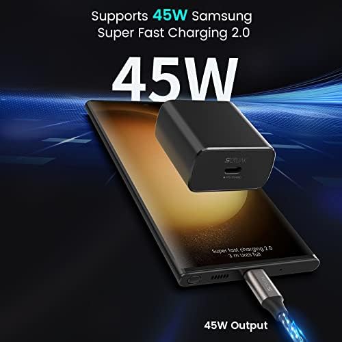 High-Performance 45 W USB-C Charger Duo with Extended 12 FT Cables – Optimal Power Solution for Samsung Galaxy S25/S24/S23 & More – Perfect for On-the-Go Charging at Home, Office, or Travel – Sturdy, Compact Design for Long-Lasting Use