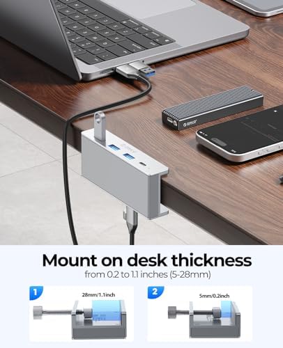 Transform Your Workspace with the ORICO USB Hub 3.0: Premium 4-Port Aluminum Clamp Adapter with Dedicated Power Supply for USB-A & USB-C Devices – High-Speed Data Transfer & Unmatched Compatibility for Enhanced Productivity