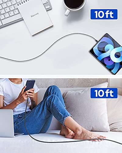 20 ft Braided USB C to C Charging Cable – Ultra-Durable 60 W Power Cord for Fast Charging, Compatible with Samsung Galaxy, Pixel, i Pad Pro/Air, Mac Book Pro/Air – Ideal for Hassle-Free Device Connectivity and Extended Reach