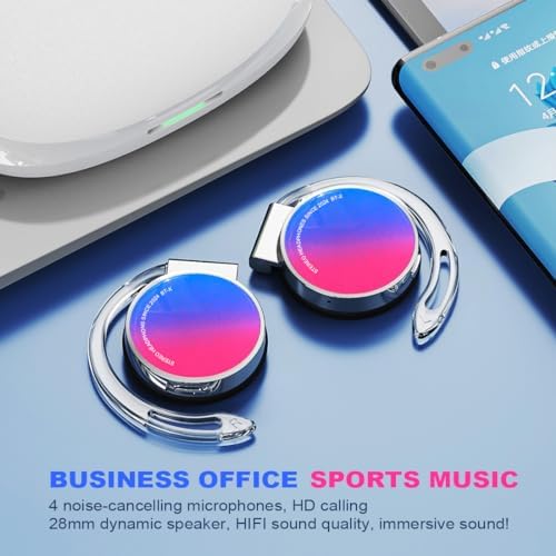 Revolutionary Open Ear Bluetooth Headphones V5.3 – Lightweight Sports Earphones with Superior Noise Cancellation, Four-Microphone Clarity, and Unmatched Battery Life for Active Individuals and Effortless Device Pairing