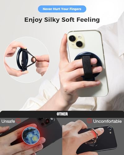 Transform Your i Phone 16/15/14/13/12 with the SUPERONE 2025 Mag Safe Grip – Innovative Removable Ring Holder & Kickstand with Adjustable Finger Strap for Enhanced One-Handed Control, Sleek Black Design, and Unmatched Durability for Everyday Use