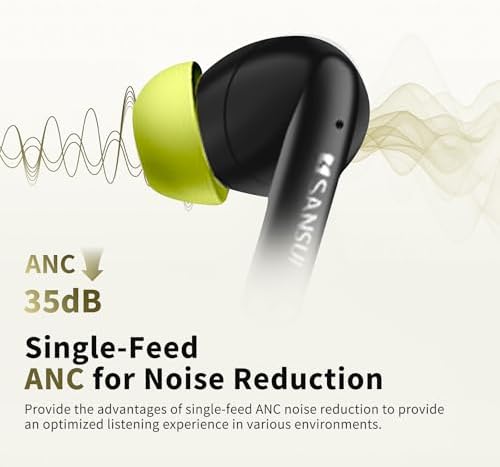 SANSUI Bluetooth 6.0 Earbuds with Active Noise Cancelling – IPX4 Waterproof Stereo Headphones Offering 20-Hour Playtime & Deep Bass for Ultimate Listening Freedom in Khaki White