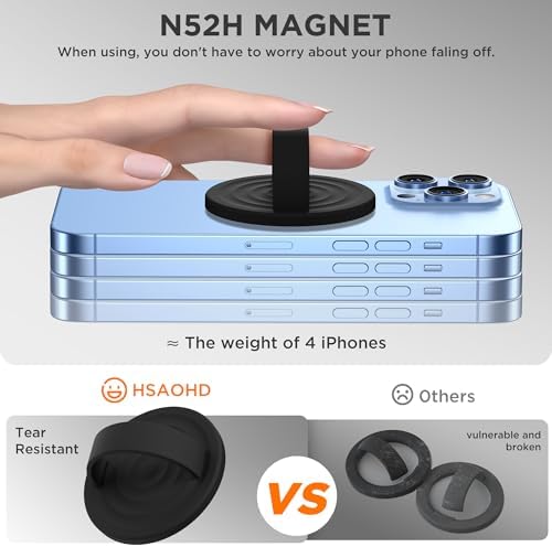 Upgraded Magnetic Phone Grip for i Phone: Premium Silicone Loop Holder with Mag Safe Compatibility – Ergonomic 360-Degree Stand, Non-Slip Design in Sleek Black for Enhanced Comfort and Secure Handling on i Phone 16/15/14/13/12 Pro Max/Plus