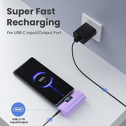 Compact 5200 m Ah Power Bank with Built-In USB-C for i Phone 15 and Samsung Devices – Fast Charging, LCD Display, Lightweight Red Design for On-the-Go Convenience and Enhanced Compatibility