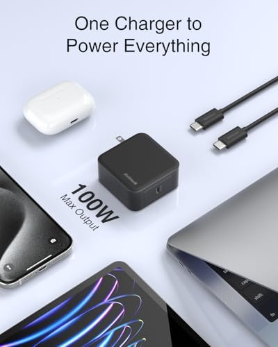Nekteck 100 W Ga N IV USB-C Charger & 6.6 Ft Cable – Ultra-Fast Power Delivery Solution for Mac Book Pro/Air, i Pad Pro & All USB-C Devices – Compact, Foldable Design with Enhanced Safety Features & 90% Charging Efficiency