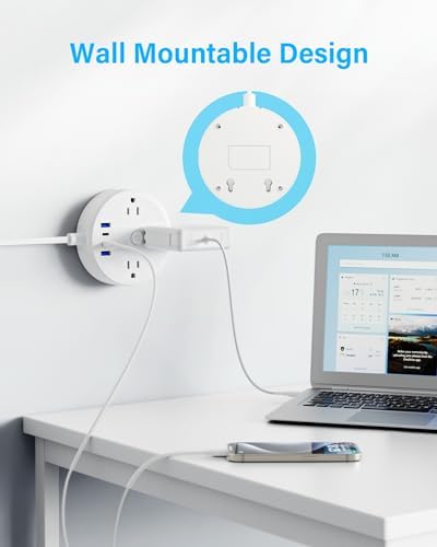 Yozisital PD 20 W 2 Prong Power Strip with 10 FT Extension Cord – 6 Outlets & 4 USB Ports (2 USB-C) for Rapid Charging, 180° Rotating Plug, Surge Protection – Perfect Solution for Older Homes with Limited Outlets