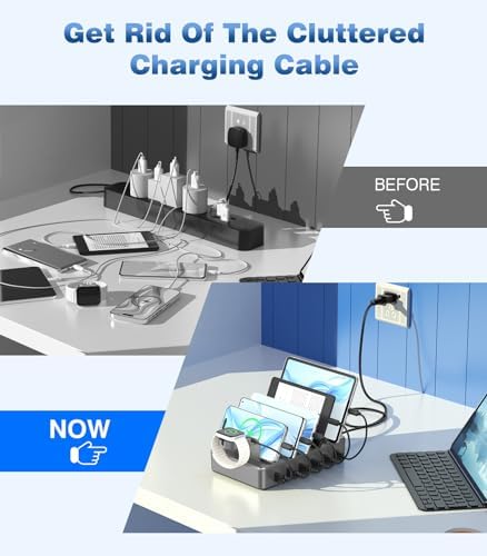 50 W Multi-Device Charging Station – High-Speed Six-Port USB Dock for Phones, Tablets, Kindles & Smartwatches – Fast Universal Charger for Home & Office Convenience – Declutter Your Charging Experience!