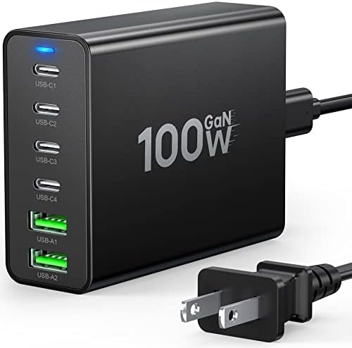 Rapid 100 W USB C Charging Station with Ga N Technology – 6-Port High-Speed Power Hub for i Phone, i Pad, Pixel, Galaxy & More – Compact Multi-Port USB Charger for Effortless Device Charging at Home, Office, or On-the-Go – Safe, Efficient, and Versatile Charging Solution