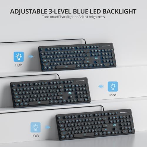 Vintage-Inspired Retro Typewriter Coffee Keyboard – Full-Size 104 Keys with LED Backlighting | Sleek & Silent Wired Membrane Design for Home & Office | Enhanced Compatibility for PC, Laptop, and Desktop Use | Elevate Your Workspace Aesthetics and Productivity