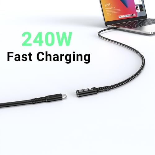 Innovative L-Shaped USB C Extension Cable (2 Pack, 6.6 Ft) – 240 W Power Delivery, 40 Gbps High-Speed Data Transfer, Durable Nylon Braided Design for i Phone 16, i Pad, Mac Book & Mag Safe – Optimal Flexibility for Tightly Spaced Connections