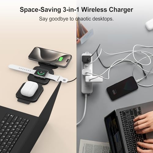 Ultimate 3 in 1 Magnetic Wireless Charging Station for Apple Devices – Foldable Travel Charger for i Phone 16, 15, 14, 13, 12 Pro Max, Apple Watch & Air Pods (Sleek White) – Fast, Portable & Durable Power Solution for Tech Enthusiasts