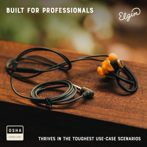Elgin Rumble Industrial Earplug Headphones – OSHA Compliant Noise-Isolating In-Ear Earbuds with 27 d B NRR, Waterproof IP67 Rating, Integrated Mic for Hands-Free Calls, 3.5 mm Jack for Universal Device Compatibility – Premium Hearing Protection for Noisy Work Environments