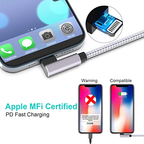 10 FT Right Angle Lightning to USB C Cable – MFi Certified Fast Charging & Data Sync Cord for i Phone 14/13/Pro/12/Max/11/X/XS/XR/8 – Durable Nylon Braided Design, Perfect for Gaming & Movie Watching – 480 Mbps Transfer Speed, Universal Compatibility with Apple Devices, 10000+ Bend Test Resistance, Safe Charging with No Warning Messages – Ideal for Mobile Gamers & Power Users