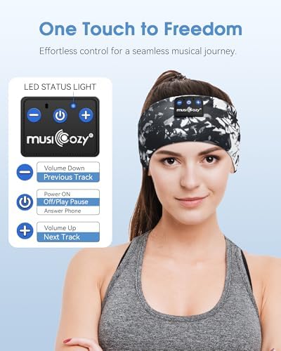 MUSICOZY Bluetooth 5.4 Sleep Headband – Ultra-Thin Stereo Earbuds for Uninterrupted Comfort and Performance, Sweat-Resistant for Active Lifestyles & Serenity (White Red) – Elevate Your Audio Experience with Innovative Design and Superior Sound Quality