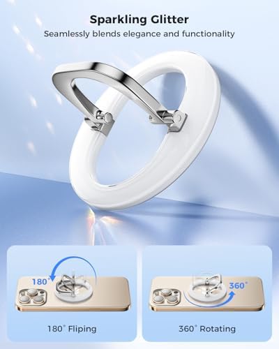 Glitter Silver Magsafe Ring Holder by SUPERONE – Magnetic Phone Grip & Adjustable Stand for i Phone 16/15/14/13/12 Series – Premium Compatibility & Secure Hold for Effortless Use and Stylish Protection