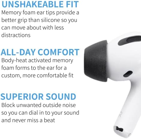 Upgrade Your Listening Experience with Comply Memory Foam Earbud Tips for Apple Air Pods Pro 1 & 2 | Superior Comfort & Secure Fit | Premium Noise Isolation Design | Anti-Slip Technology | Black, Medium (3 Pairs) for Enhanced Sound Quality and Longevity