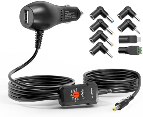 Versatile 34 W Multi-Voltage Car Charger with 8 Interchangeable Tips – Ultimate DC Power Adapter for Portable Electronics, DVD Players, Dash Cams, and Breast Pumps – Fast USB Cigarette Lighter Charger for Travel and Roadside Emergencies