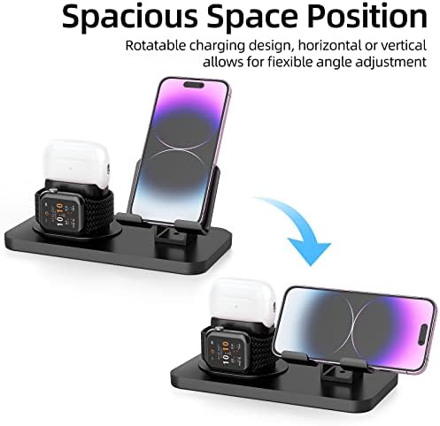 Revolutionize Your Charging Routine with the 180° Adjustable Phone Charger Stand Holder – 3-in-1 Docking Station for Apple Watch, Air Pods, i Pad, and Most Smartphones – Fast Charging & Elegant Gray Design for Enhanced Organization and Accessibility