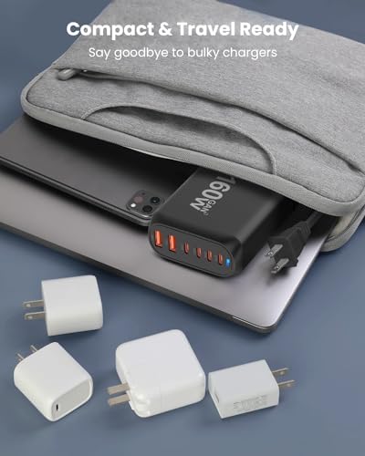 GEEKERA 160 W 6-Port USB C Fast Charging Station – Ultimate Multiport Wall Charger with 4 USB-C & 2 USB-A Ports – High-Speed Power Hub for i Phone 16, i Pad Pro, Mac Book, Samsung Galaxy, Pixel, & Nintendo Switch – Compact & Portable Design for Efficient Device Charging at Home or On-the-Go
