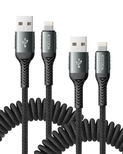 Coiled USB C to Lightning Charger 3 FT – 2 Pack, Braided Fast Charging Cord for i Phone & i Pad – Apple MFi Certified, Durable, Tangle-Free Design for On-the-Go Convenience and Enhanced Device Safety