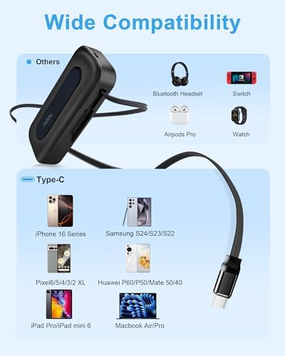 Miady 10000 m Ah PD 30 W Fast Charging Power Bank with Built-in 1.9 ft Retractable USB-C Cable and LED Display – Ultimate Compatibility for i Phone 16/15, Galaxy, Android, and i Pad Devices – Compact, Durable, and Travel-Friendly Battery Pack for On-the-Go Charging