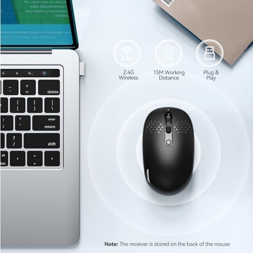 TECKNET 2.4 GHz Wireless Mouse – Ultra-Quiet & Portable Computer Companion with Adjustable DPI, USB Receiver, and Ergonomic Design for Seamless Use Across Chromebook, Laptop, PC & Mac – Enhance Productivity Effortlessly