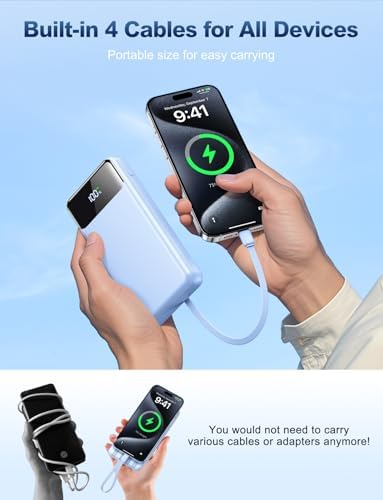 Ultra-High Capacity 50000 m Ah Power Bank – Ultimate Portable Charger with 22.5 W Fast Charging & Built-In Cables for Multi-Device Use – Perfect for Camping, Travel, and Outdoor Adventures – Lightweight, Reliable, and Compatible with i Phone, Samsung Galaxy, Google Pixel & More – Advanced Safety Features with 10,000 Bend-Resistant Cables for Unmatched Durability – Charge Up to 6 Devices Simultaneously with USB-C Two-Way Charging and LED Display for Power Monitoring – Ideal for Outdoor Enthusiasts and Frequent Travelers Seeking Convenience and Safety – Enjoy 365 Days Replacement Guarantee & 24/7 Customer Support for Peace of Mind