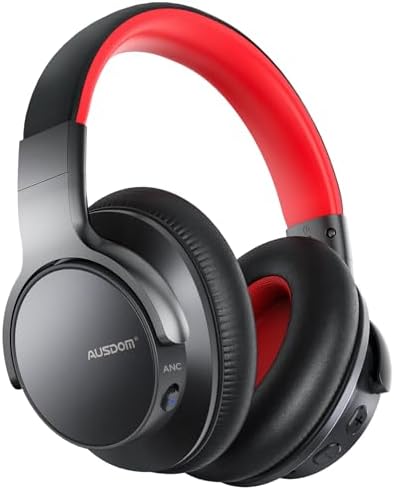 AUSDOM Premium Active Noise Cancelling Over-Ear Bluetooth Headphones – 50-Hour Battery Life for Endless Listening, Rich Deep Bass Performance, Ultra-Comfort Memory Foam Ear Cushions, and Flexible Wired/Wireless Connectivity – Perfect for Travel, Home, and Office Environments