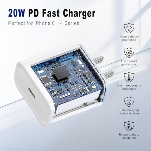 20 W USB-C Fast Charger Block with 6 FT Lightning Cable – Triple Pack for i Phone 14/13/12/11/XS/XR/X/8/7 and i Pad – Optimal Power Delivery and Enhanced Compatibility for Rapid Charging Solutions