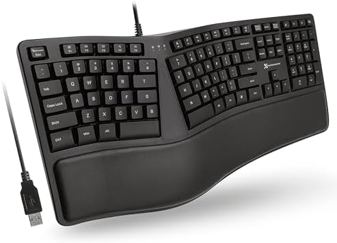 Unlock Ultimate Comfort with the X9 Wired Ergonomic Keyboard – Cushioned Wrist Rest & Split Design for Effortless Typing – Perfect USB Keyboard for PC, Laptop & Chrome – 110 Precision Keys & 5 ft Cable for Enhanced Productivity