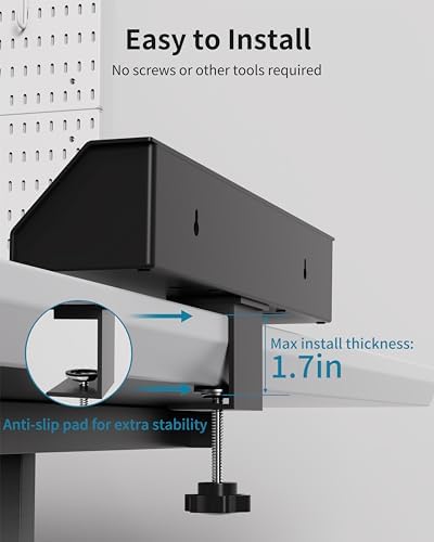 Maximize Your Workspace Efficiency with the 10 FT Desk Clamp Power Strip – 5-Outlet Surge Protector Featuring Individual Switches and Dual USB-C Ports (20 W PD) for Rapid Charging, Ideal for Home Office and Professional Use – Versatile Wall Mount and 1.7″ Tabletop Compatibility in Sleek Black Design