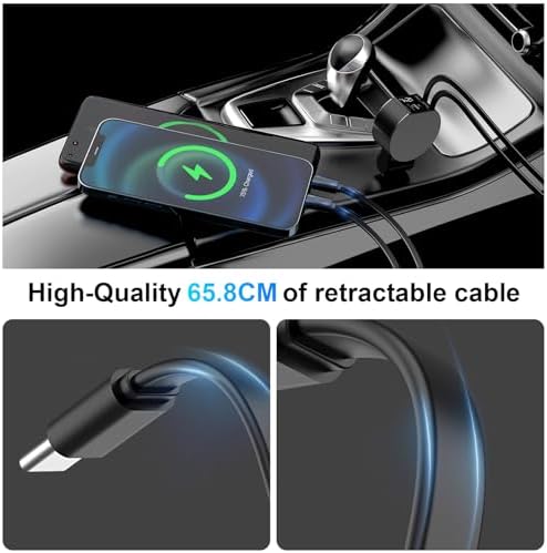 Leinsis 4-in-1 65 W Retractable Car Charger with USB-C & Lightning Ports – Ultimate Multi-Device Charging Solution for i Phone 16/15/14/13/12/11, Galaxy & Pixel – Compact, High-Speed, Tangle-Free Convenience for On-the-Go Power