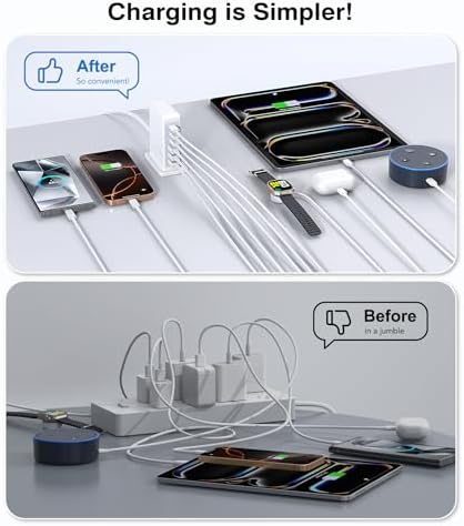 50 W Dual Type C Fast Charging Power Adapter 2-Pack – High-Performance USB-C Charger for i Phone, Samsung, i Pad, and Nintendo Switch – 5-Port Multi-Device Charger for Home and Travel – Compact, Safe, and Reliable Charging Solution