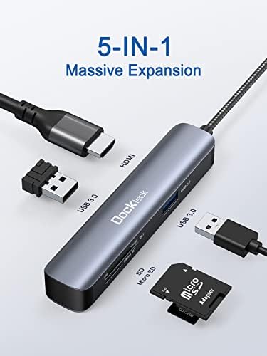 Revolutionize Your Workspace with the dockteck 5-in-1 USB-C Hub Multiport Adapter – 4 K HDMI, Dual SD/TF Card Slots, and 2 High-Speed USB 3.0 Ports for Mac Book Pro, Air, i Pad Pro, and XPS – Unmatched Versatility and Rapid File Transfers