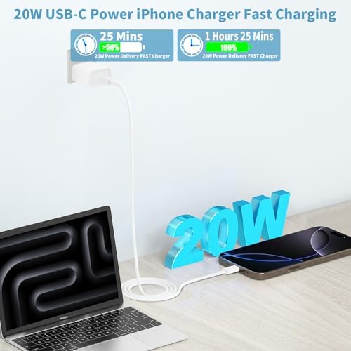 Linocell 20 W USB-C Wall Charger Duo with 6 FT MFi Certified Lightning Cable – Accelerated Charging for i Phone 14, 13, 12, 11 Pro Max & i Pad – Compact & Travel-Friendly Power Solution for Effortless Device Management