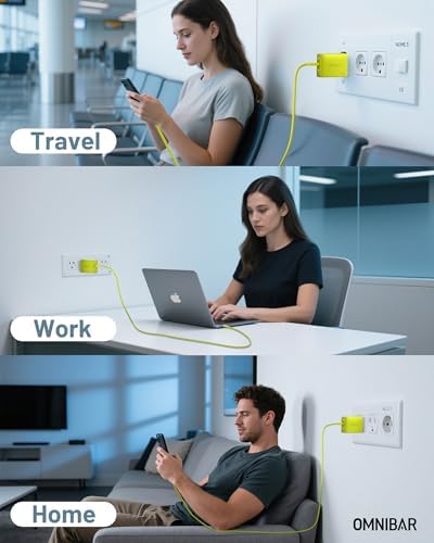 Omnibar 65 W Ga N USB-C Fast Charger Block – 3-Port Travel Adapter for i Phone 16/15, Mac Book Pro/Air, Galaxy S24/S23 & Nintendo Switch – Compact Lime Green Design for Effortless Multi-Device Charging – Universal Compatibility & High-Efficiency Power Delivery for On-the-Go Tech Users