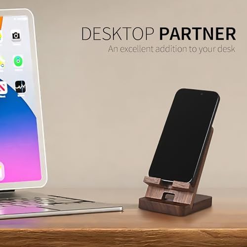 Versatile Solid Wood Phone Stand – Premium Desktop Holder for All Phone Types, Non-Slip Design with Sleek Black Finish, Ideal for Home & Office Use, Enhancing Productivity and Style