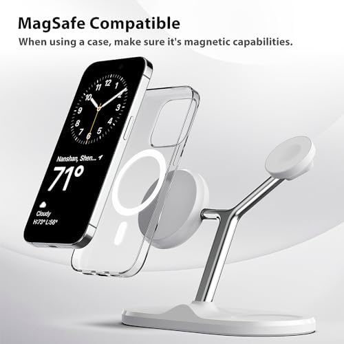 Ultimate 3-in-1 Mag Safe Wireless Charging Station for Apple Devices – Fast, Space-Saving Charger for i Phone 12-16, Apple Watch, and Air Pods – Enhanced Compatibility and Sleek Design for Organized Spaces